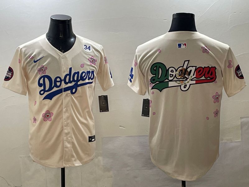 Men Los Angeles Dodgers Blank Cream Sakura Edition 2025 Nike MLB Jersey style 10->los angeles dodgers->MLB Jersey